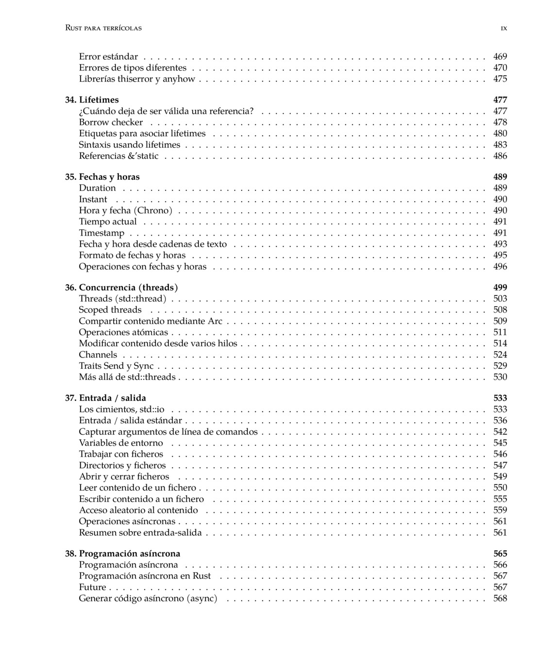 Índice de contenidos de Rust para terrícolas